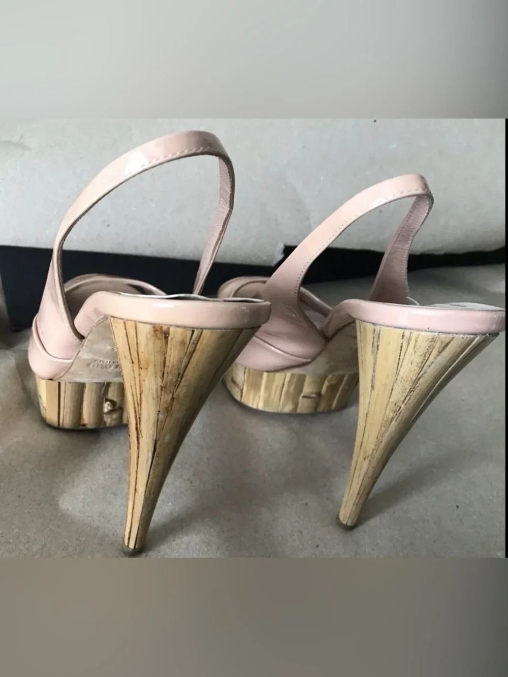 Miu Miu Blush Pink Patent Leather Peep-Toe Slingback Heels